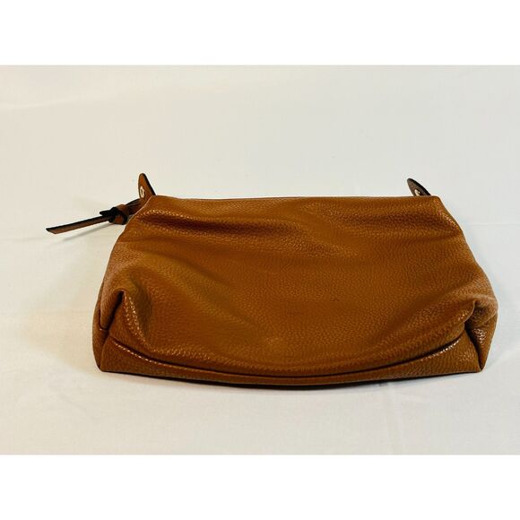 Steve Madden Brown Pebble Leather Cosmetic Travel Bag Gold Hardware Boho Cottage - Picture 2 of 7